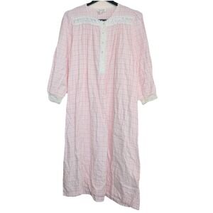 Christian Dior Pink Gingham Lace Trim Nightgown Robe Sleepwear‎ L